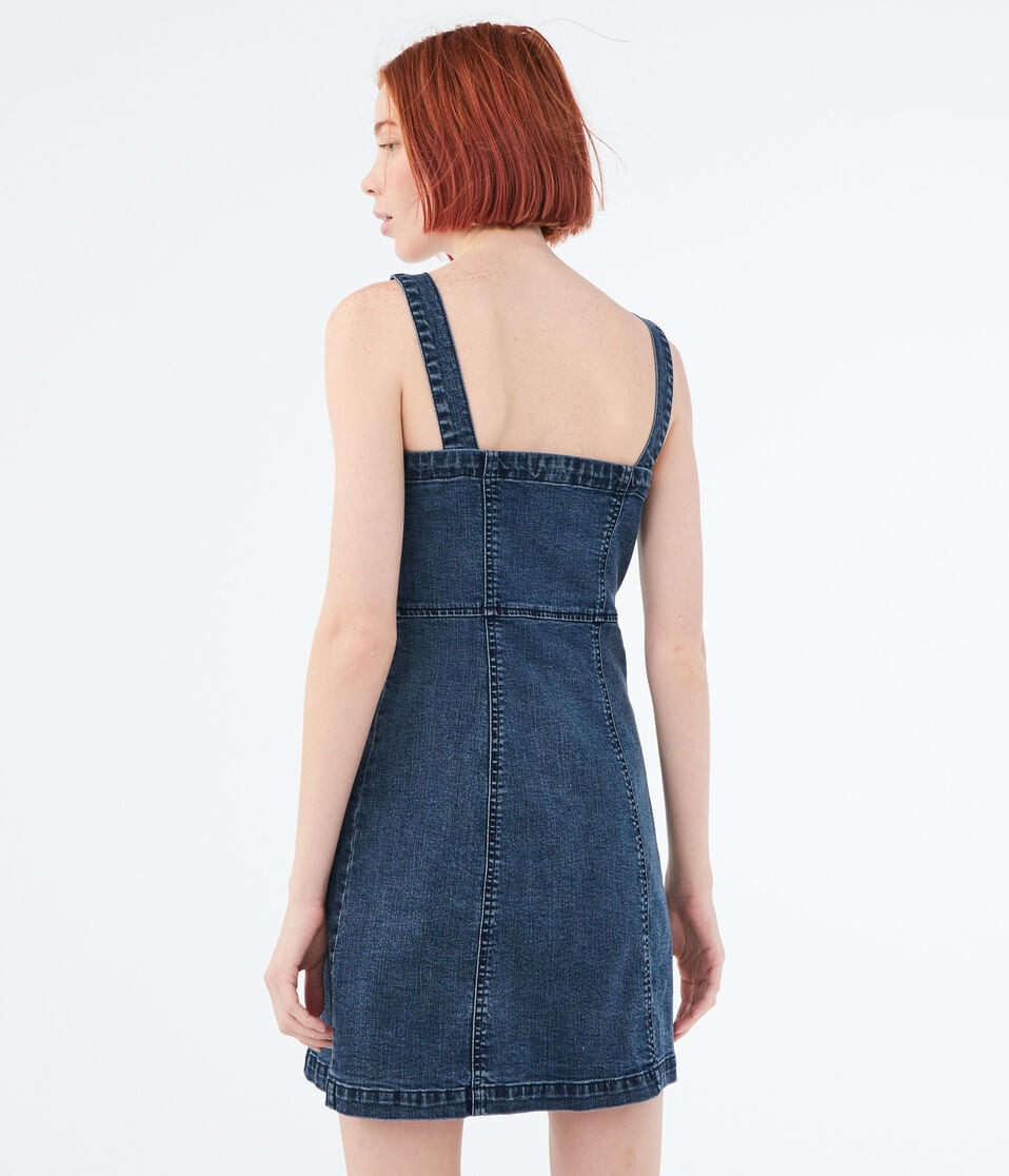 aeropostale denim dress Aeropostale Women's Denim Mini Dress Blue XL Sleeveless Square Neck Back Zip