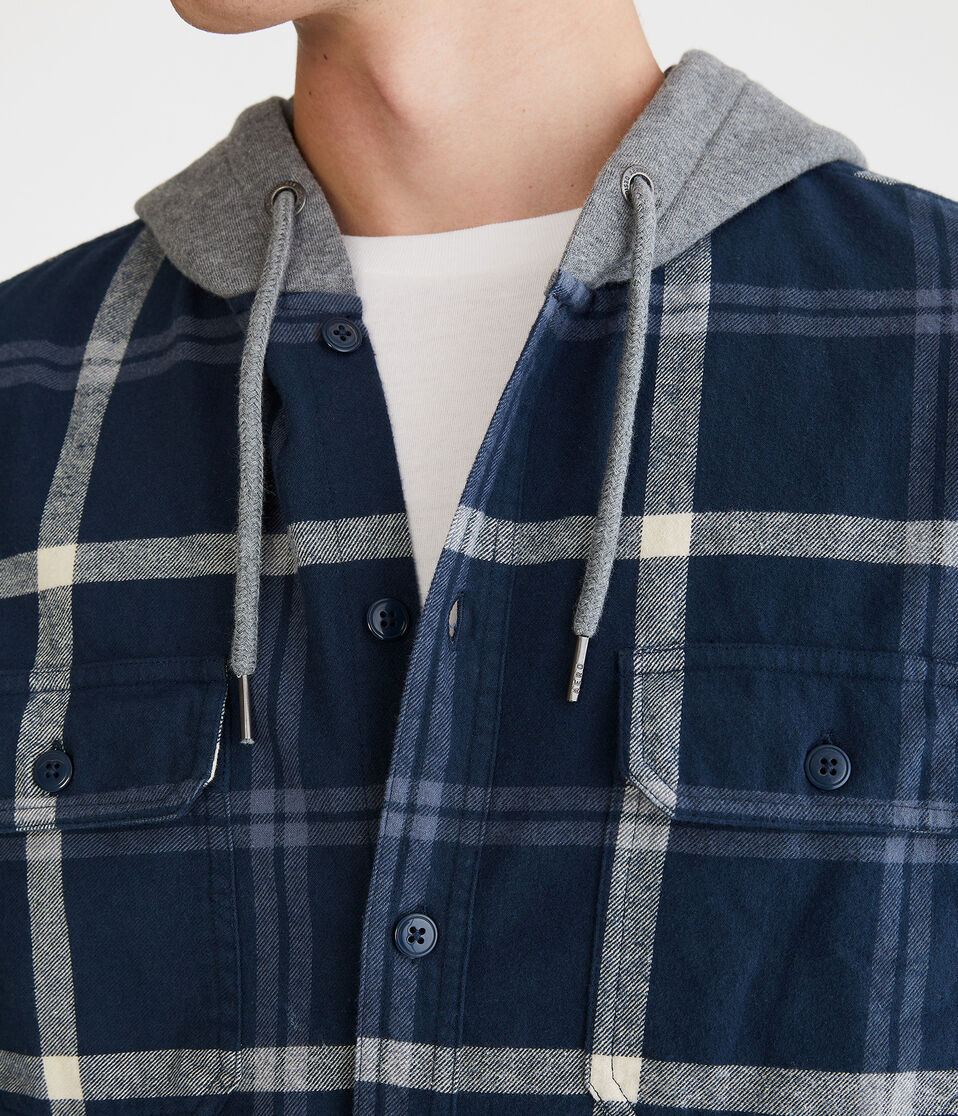 Long Sleeve Hooded Plaid Flannel Shirt