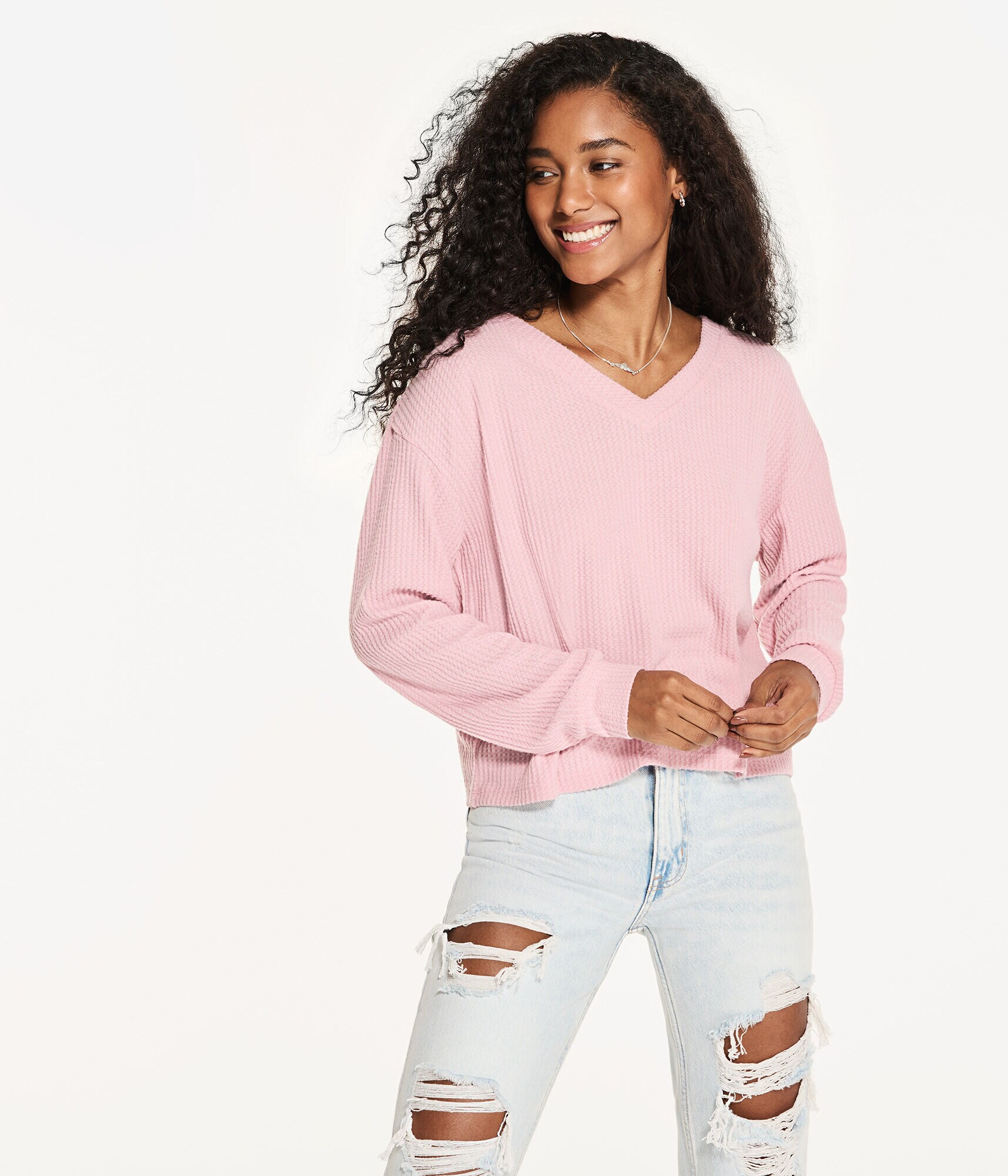 Long Sleeve Wear 2 Ways Cozy Waffle Tee