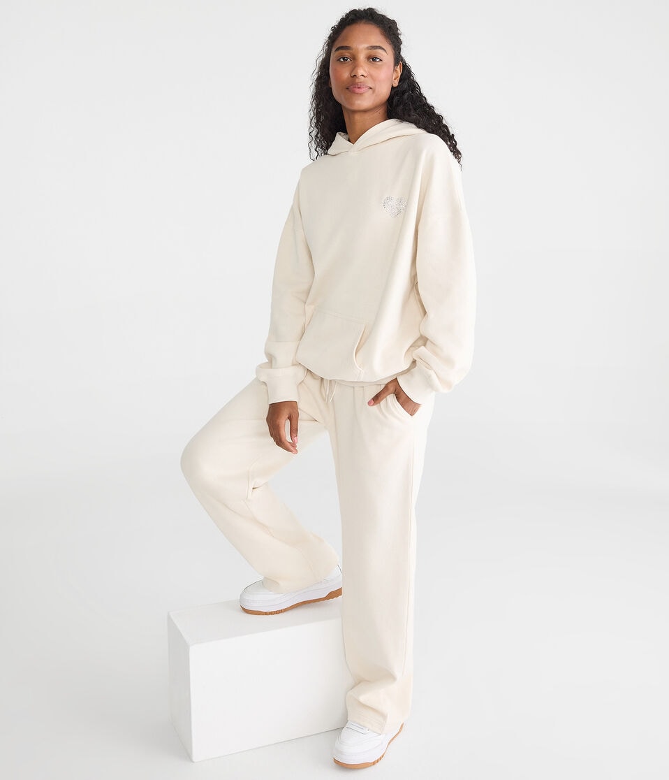 Cloud Soft Rhinestone Heart Pullover Hoodie