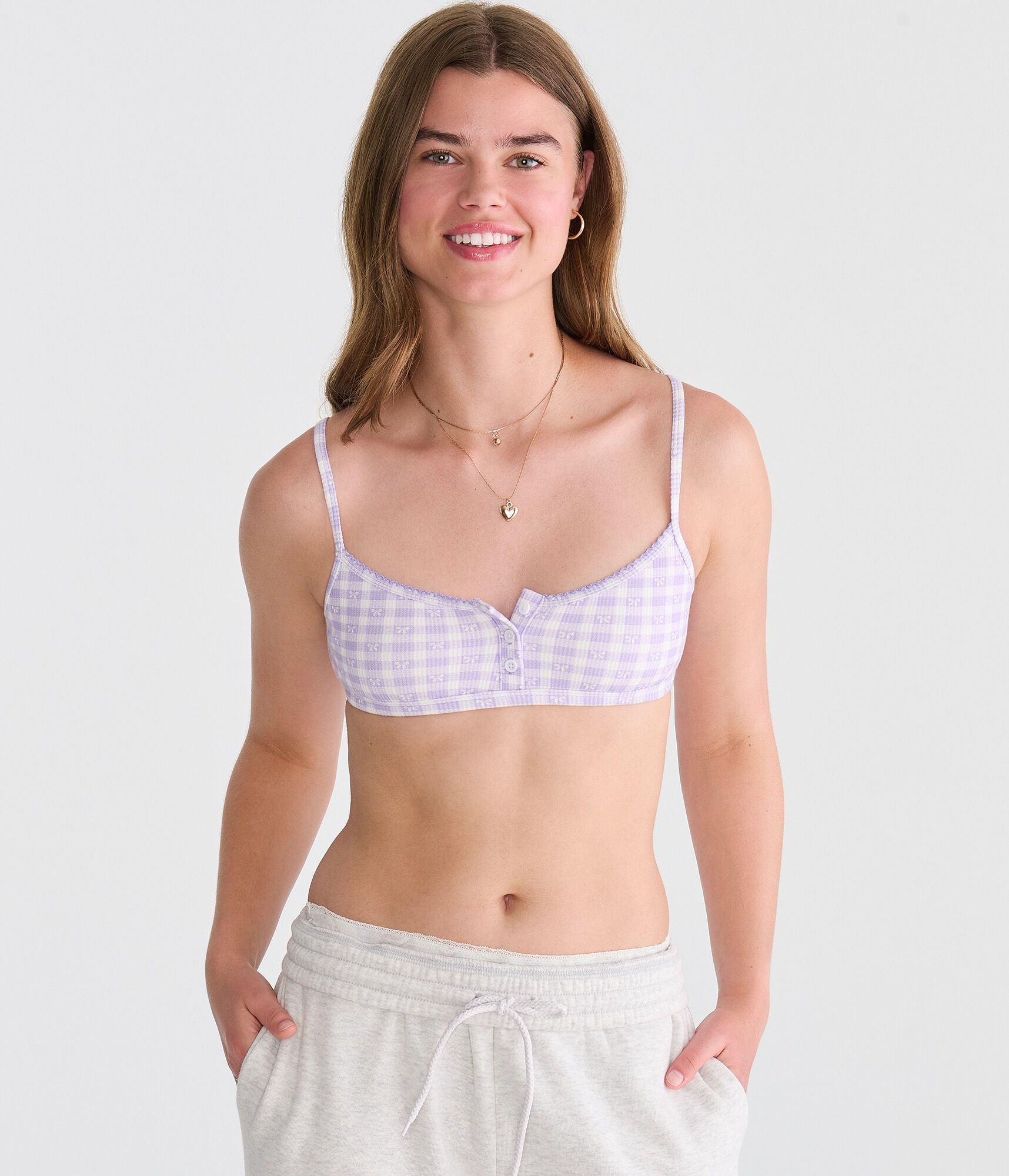 Gingham Bows Waffle Henley Bralette