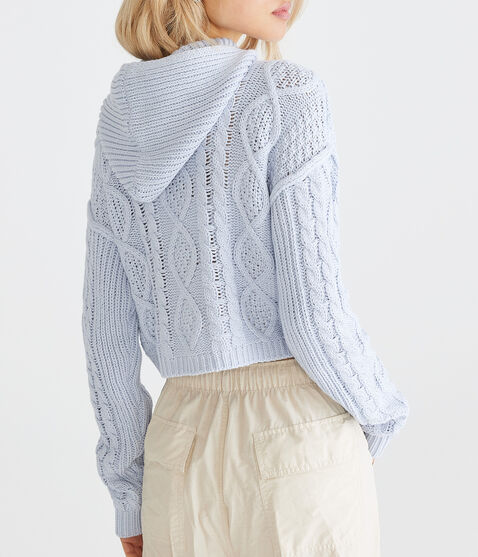 Cropped Cable-Knit Hooded Sweater Cropped Cable-Knit Hooded Sweater