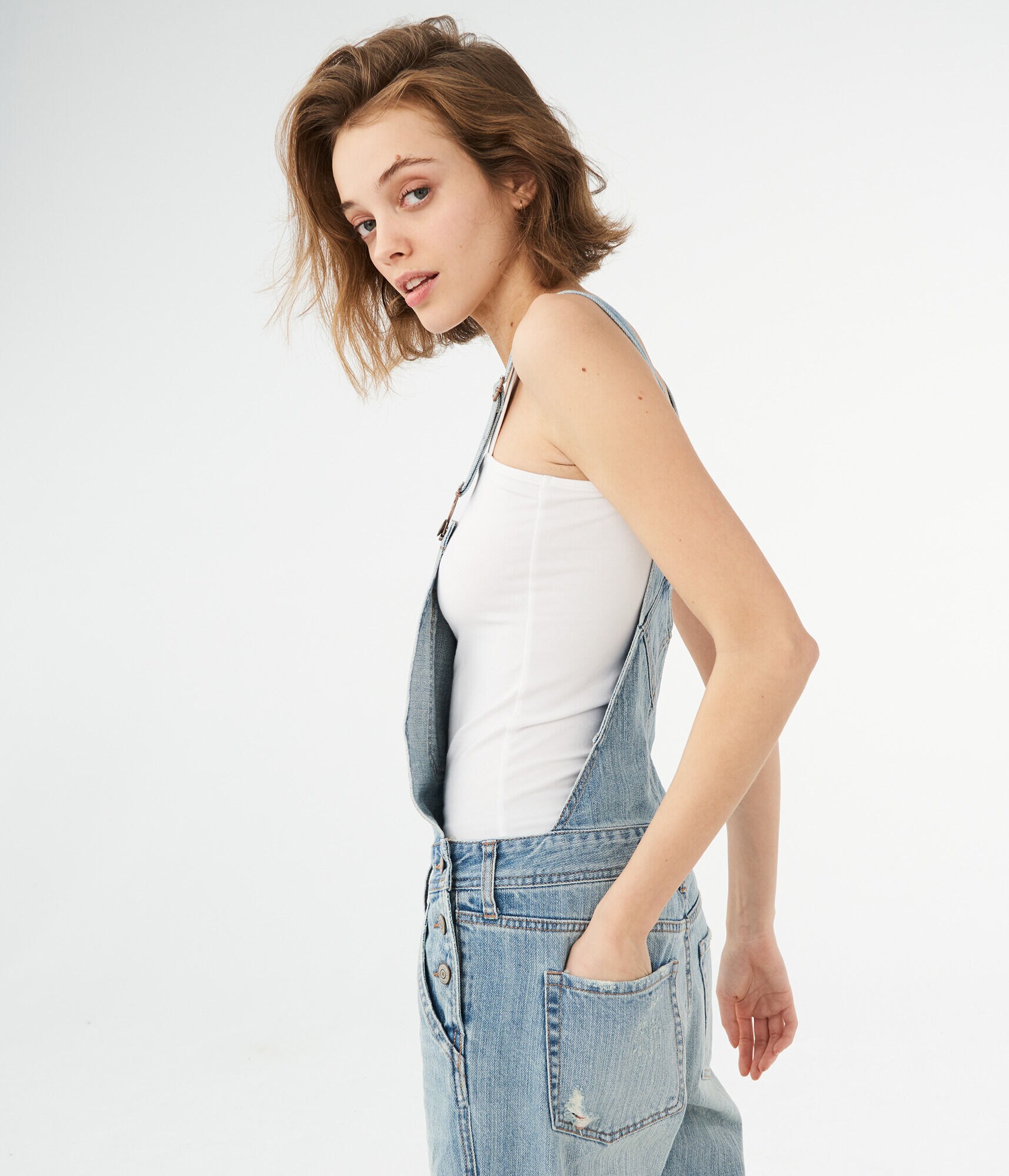 Light Wash Relaxed Denim Overalls