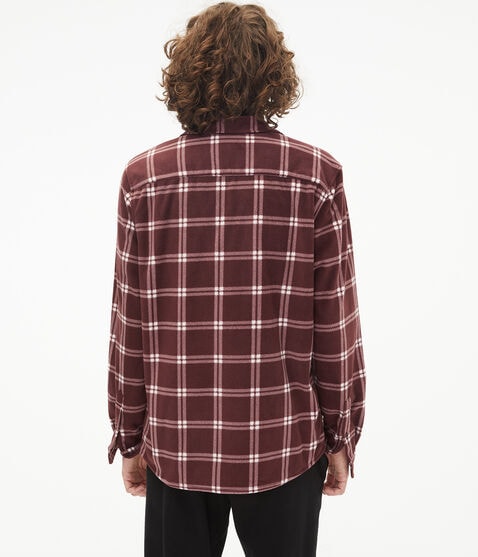 Long Sleeve Plaid Microfleece Button-Down Shirt