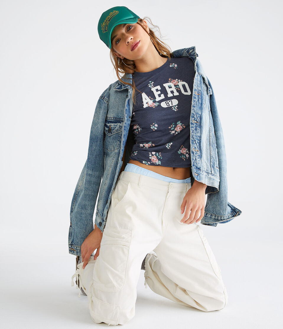 Aero Allover Floral Appliqué Graphic Tee
