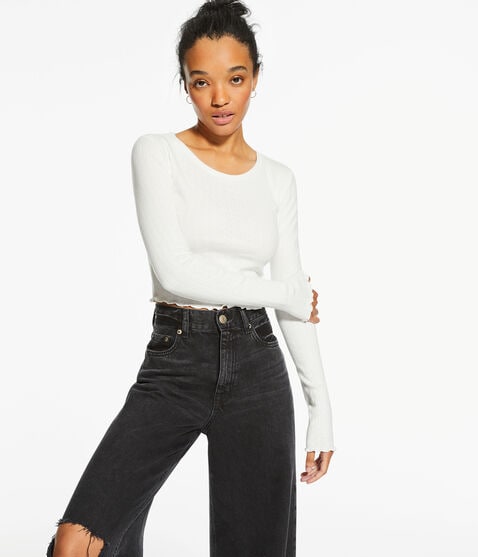 Long Sleeve Ribbed Cropped Shrunken Tee Long Sleeve Ribbed Cropped Shrunken Tee