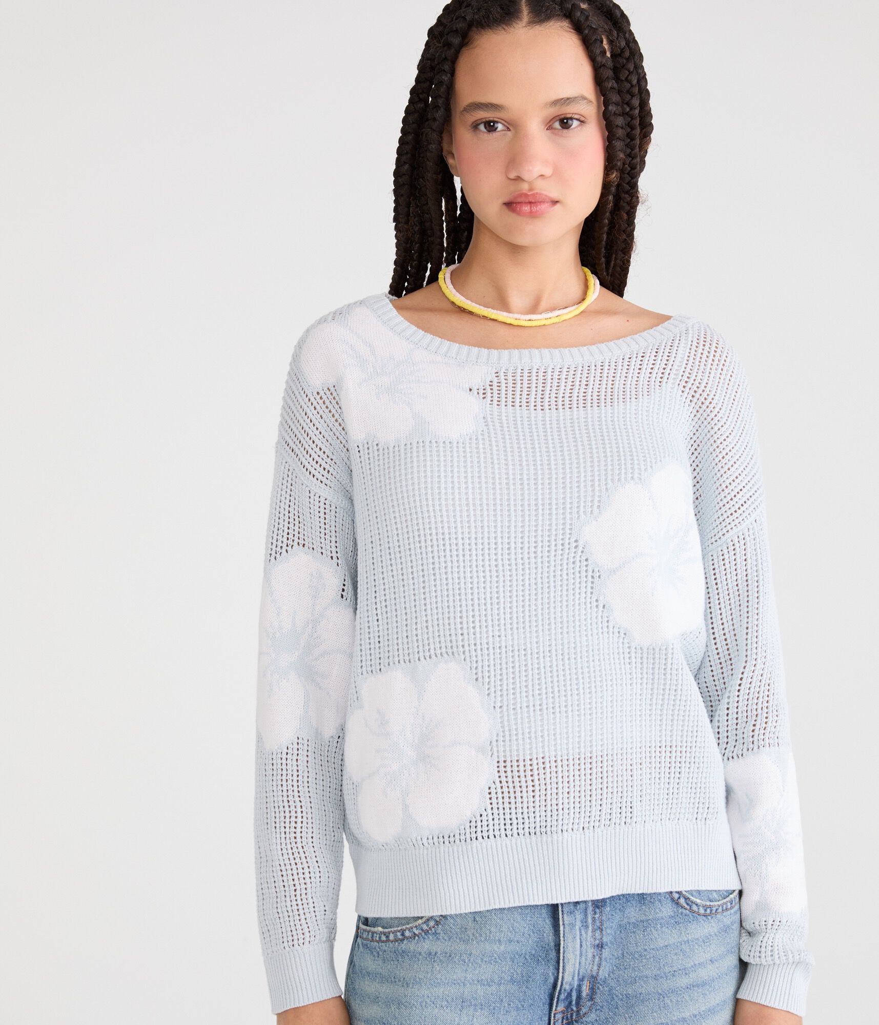 Hibiscus Slouchy Open-Knit Boat-Neck Sweater