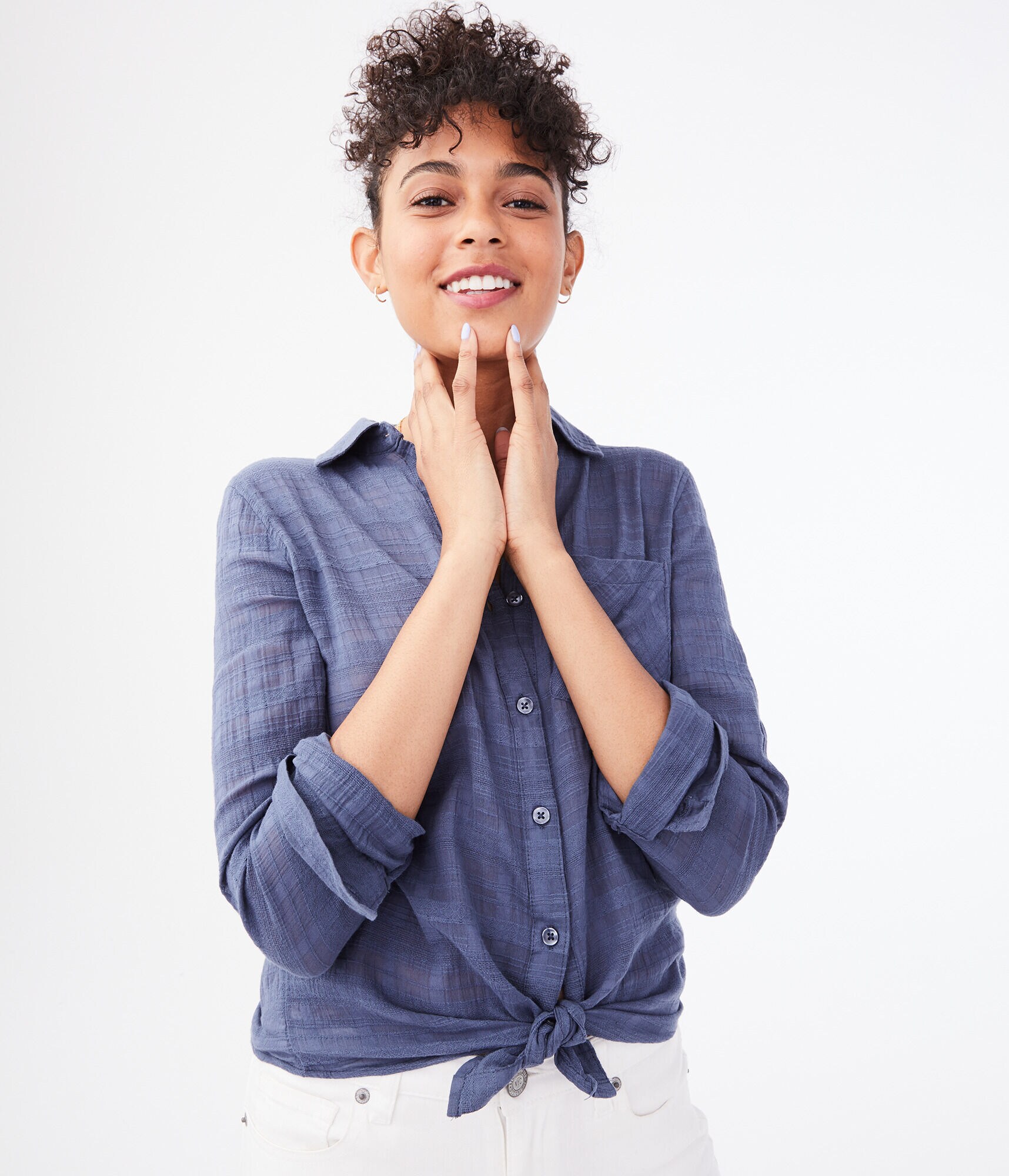 Long Sleeve Textured Button-Down Shirt