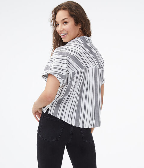 Striped Dolman Button-Down Camp Shirt Striped Dolman Button-Down Camp Shirt
