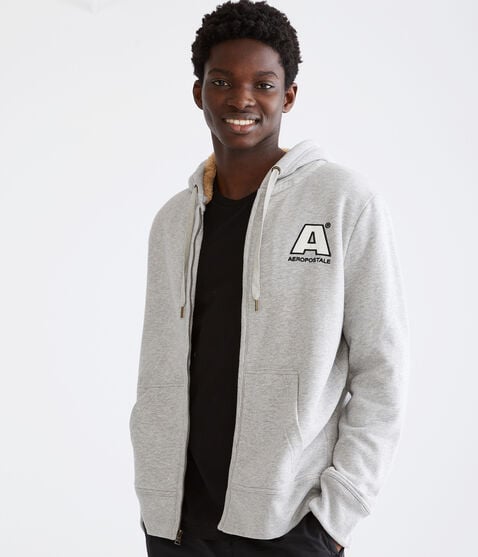 Aeropostale Logo Sherpa-Lined Full-Zip Hoodie