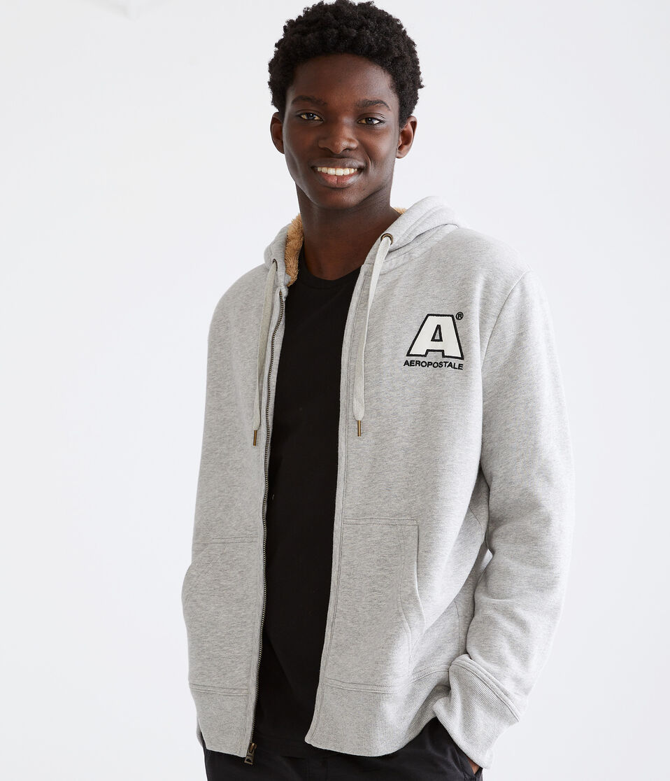 Aeropostale Logo Sherpa-Lined Full-Zip Hoodie