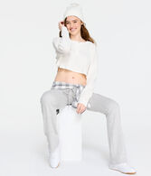 Long Sleeve Waffle-Knit Cropped Henley Tee