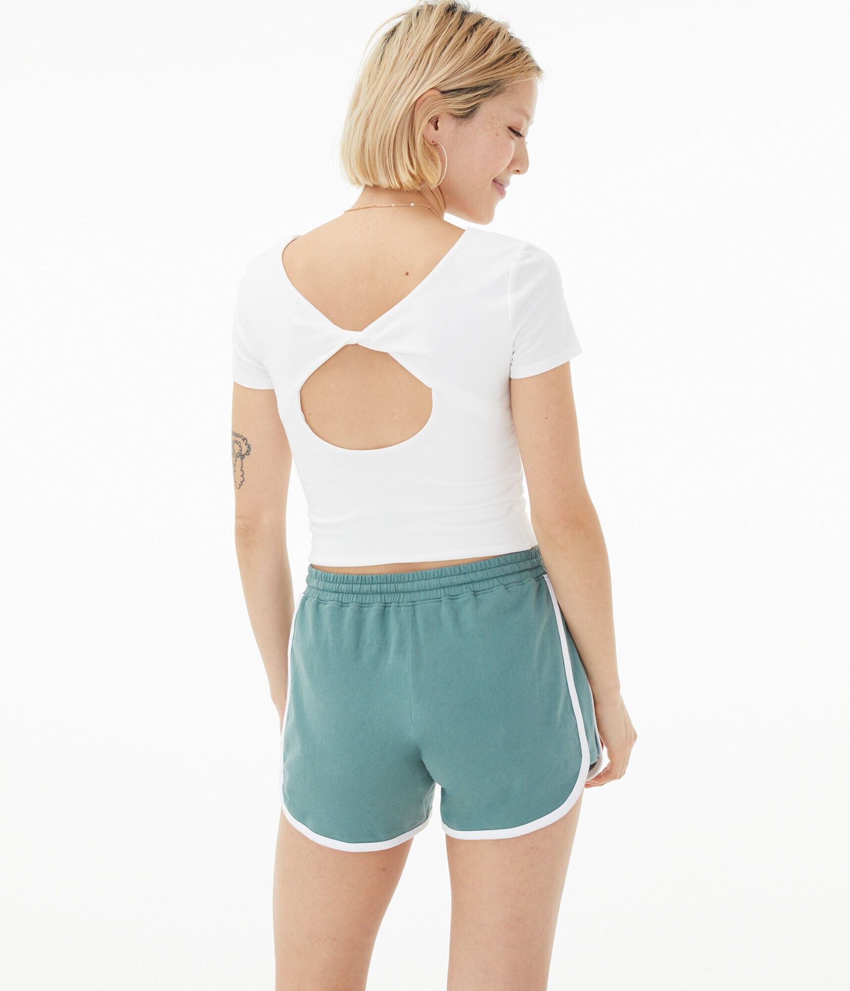 Seriously Soft Twist-Back Cropped Scoop-Neck Tee***