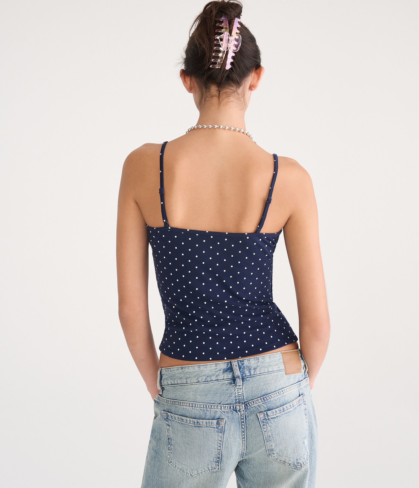 Polka Dot Lace Crisscross V-Neck Cami