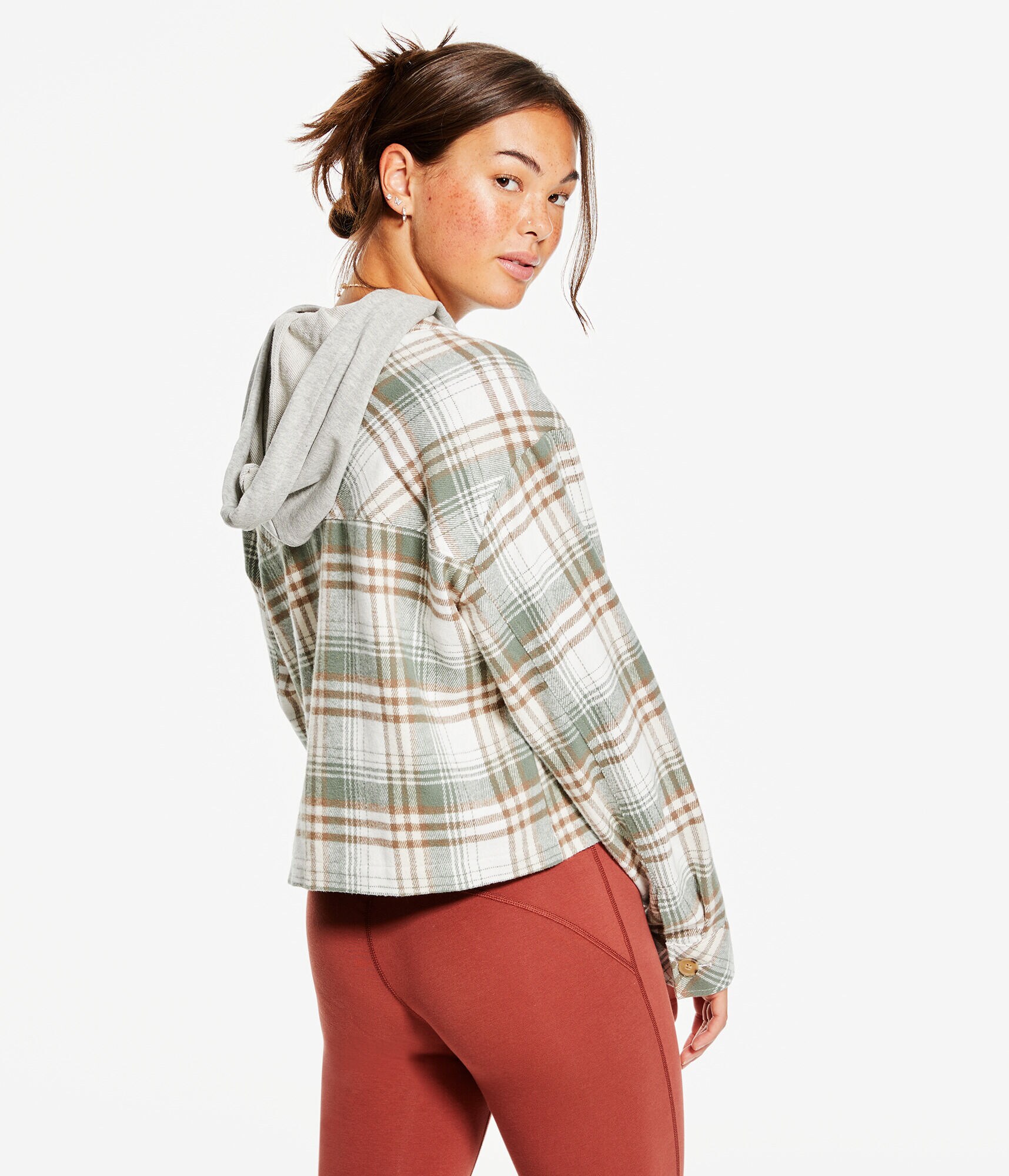 Plaid Flannel Hooded Cropped Shacket