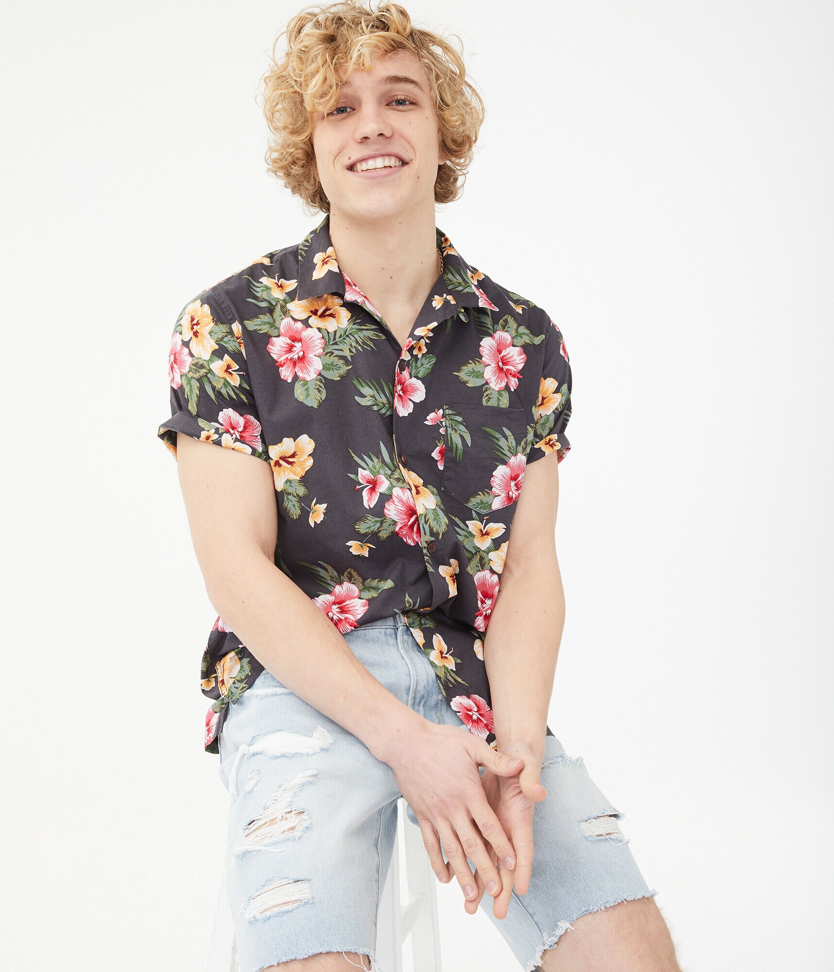 Island Floral Button-Down Resort Shirt