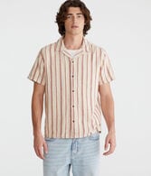 Short Sleeve Textured Stripe Linen Shirt