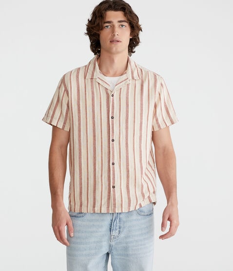 Short Sleeve Textured Stripe Linen Shirt Short Sleeve Textured Stripe Linen Shirt