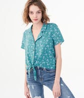 Floral Tie-Front Woven Camp Shirt