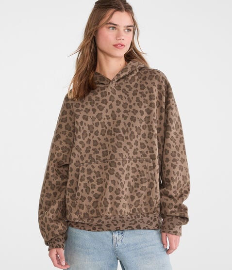 Cloud Soft Leopard Print Boxy Pullover Hoodie Cloud Soft Leopard Print Boxy Pullover Hoodie