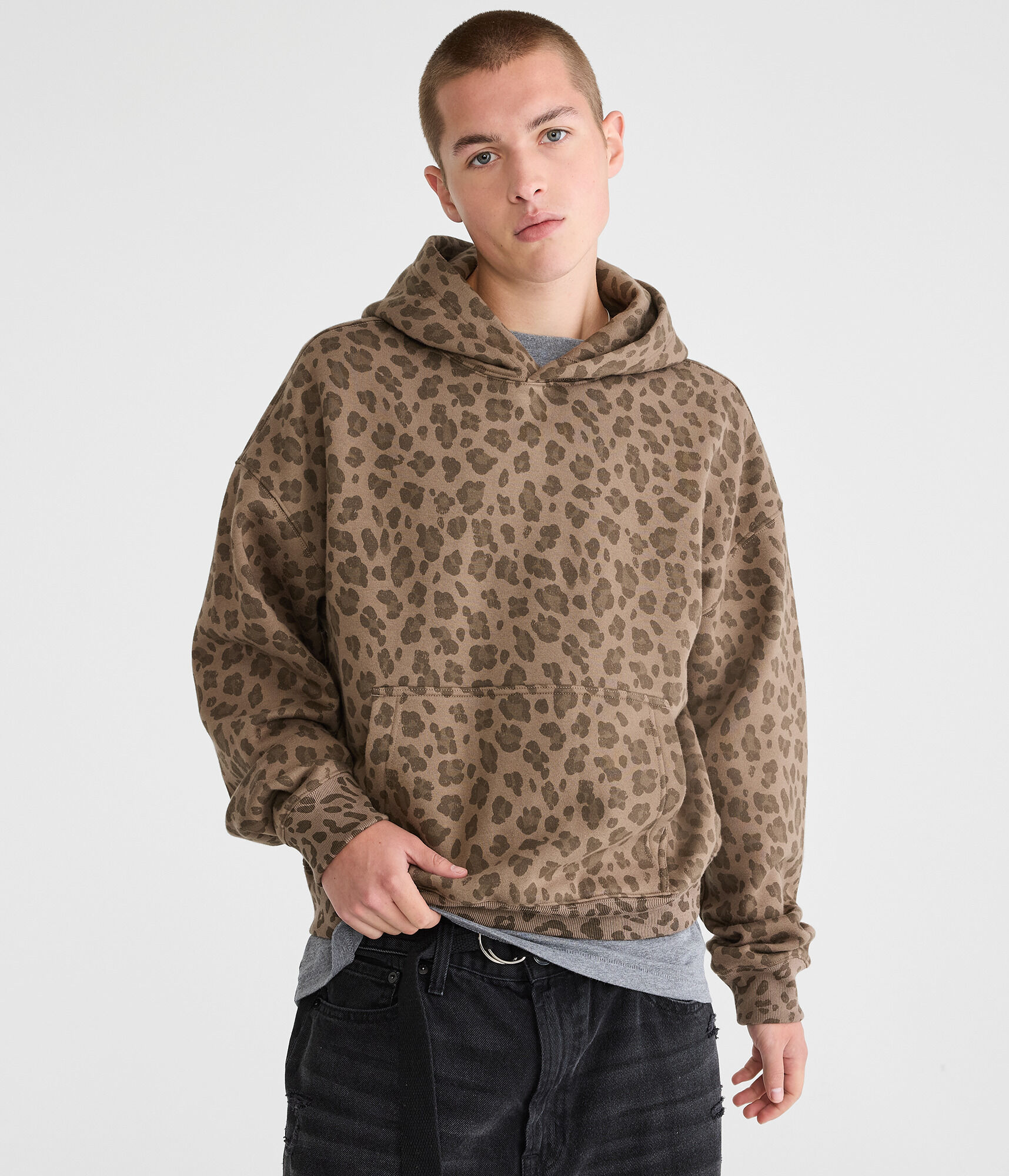 Cloud Soft Leopard Print Boxy Pullover Hoodie