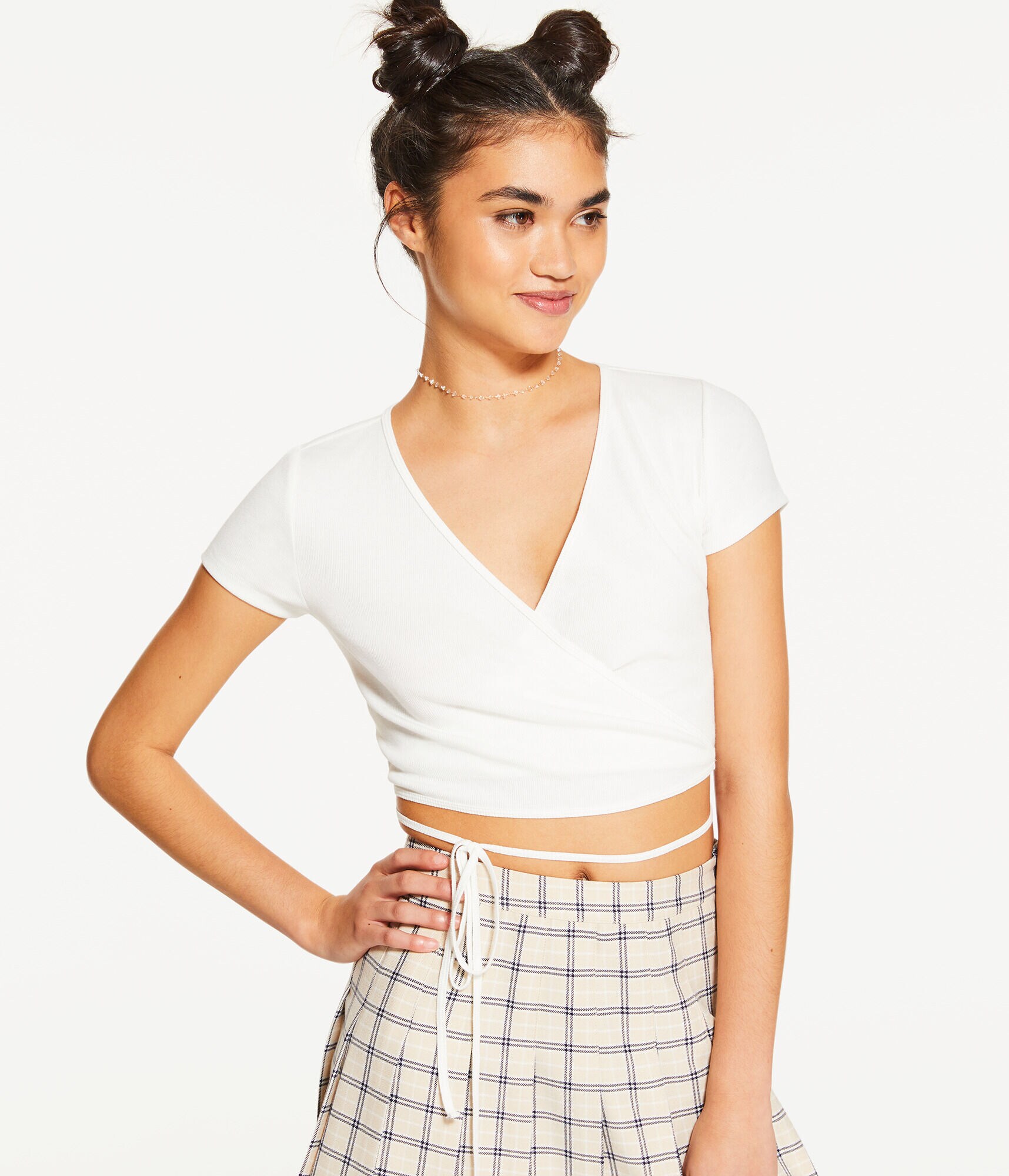 Surplice Tie-Front Crop Top
