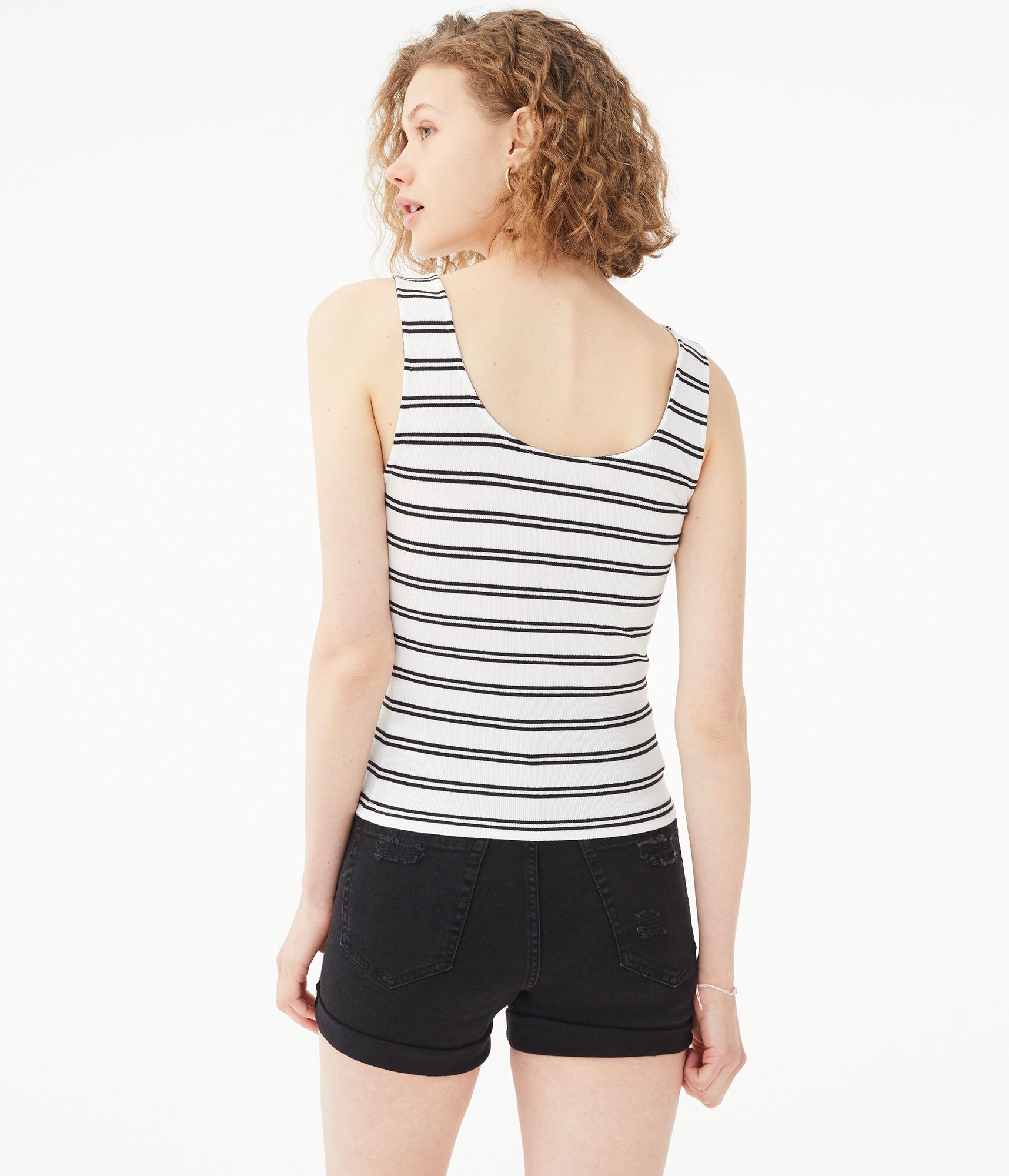 Striped Zip-Front Bodycon Tank