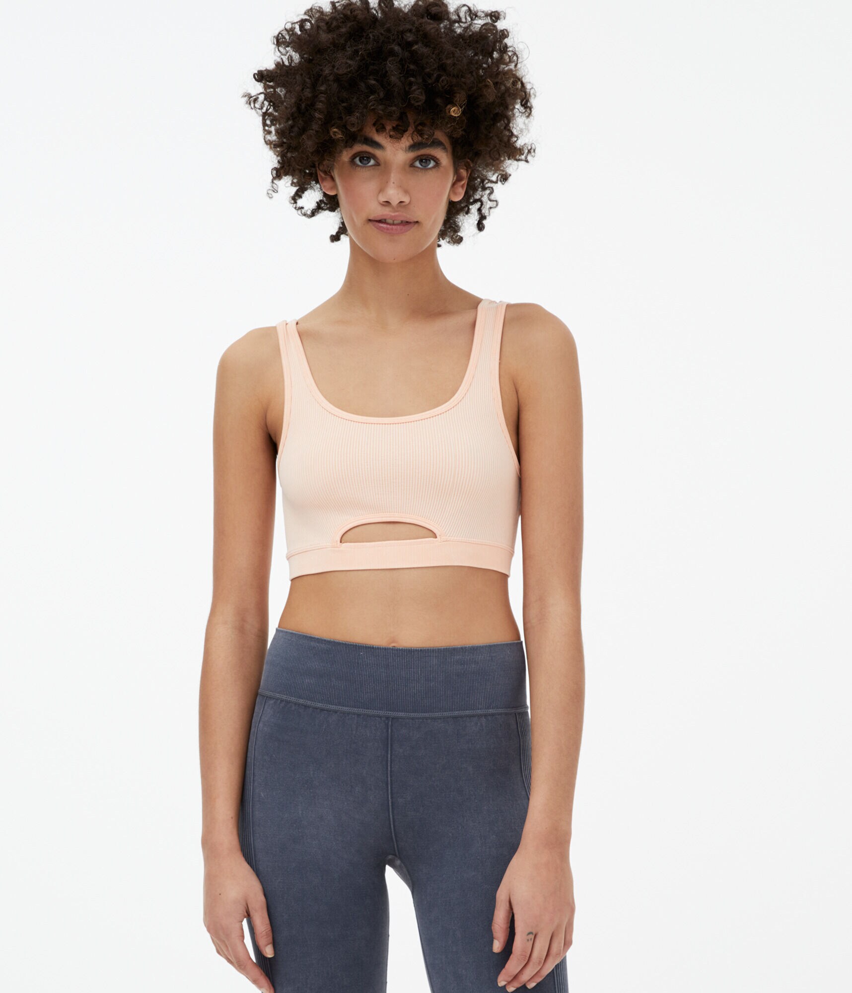 Acid Wash Seamless Cutout Cropped Tank