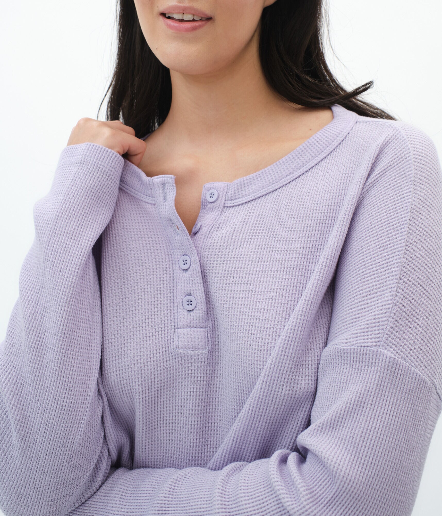 Long Sleeve Boxy Cropped Thermal Henley