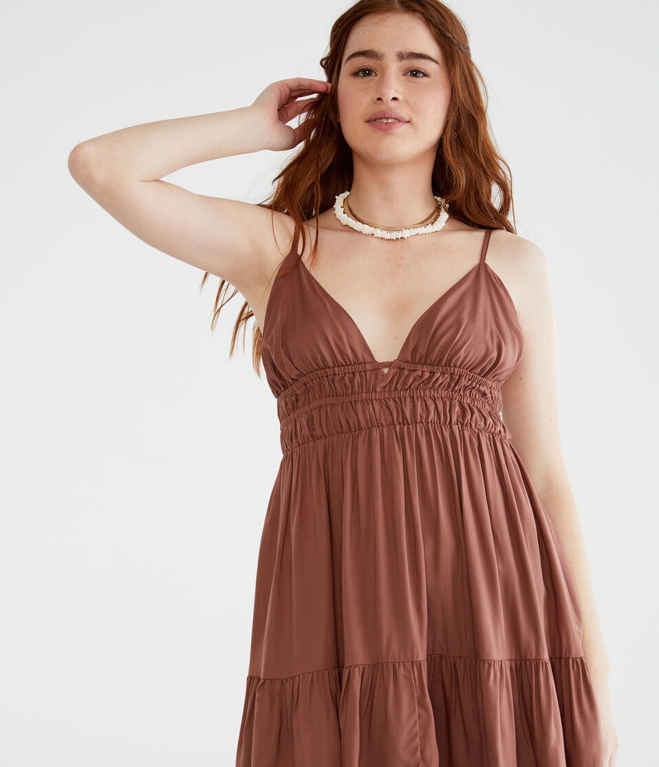 Solid V-Neck Babydoll Dress
