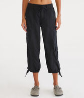 Mid-Rise Linen Utility Cargo Capris