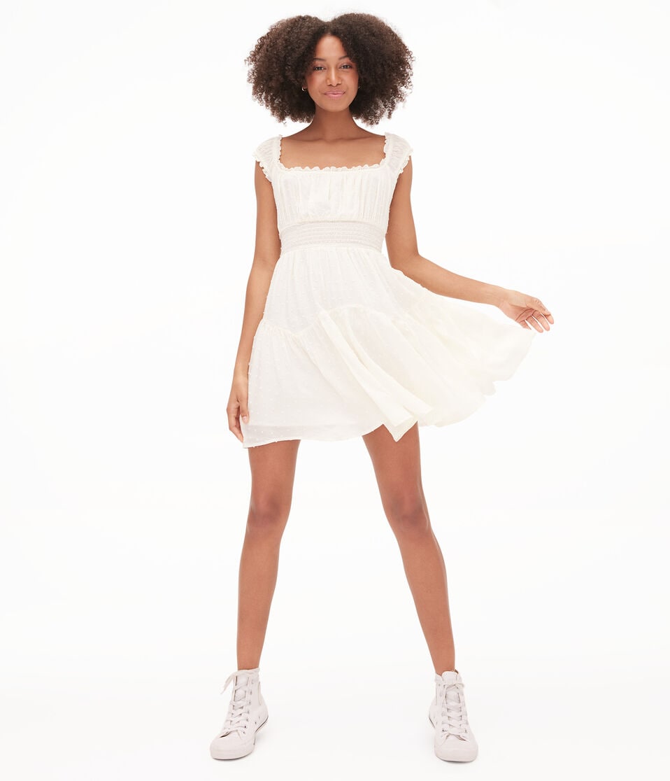 Solid Square-Neck Textured Dot A-Line Dress Solid Square-Neck Textured Dot A-Line Dress