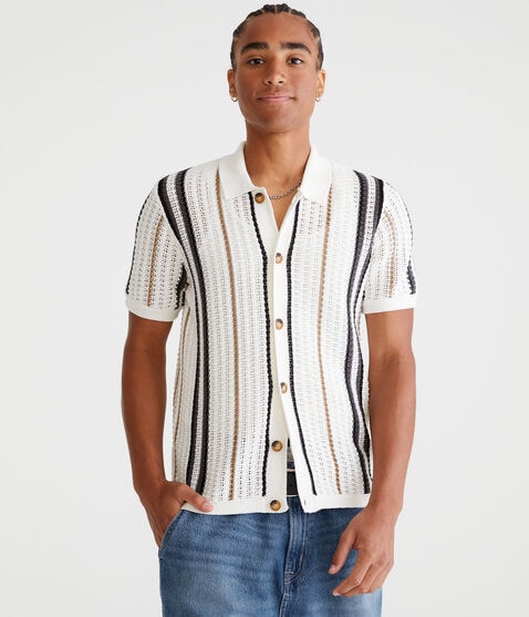 Striped Open-Knit Sweater Shirt Striped Open-Knit Sweater Shirt