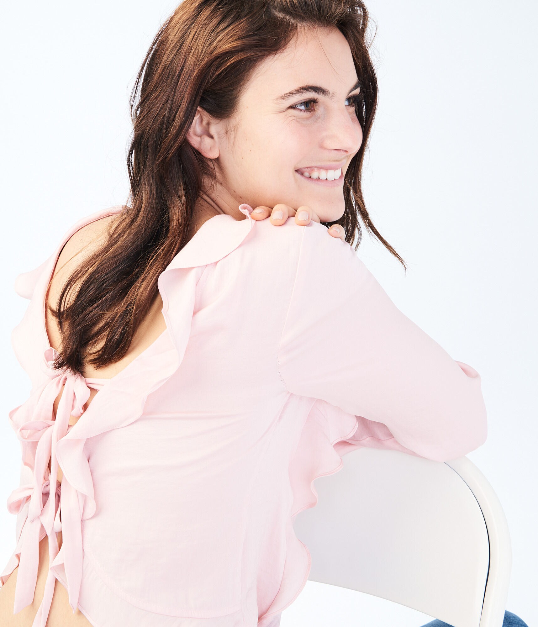 Long Sleeve Reversible Ruffle Tie Top