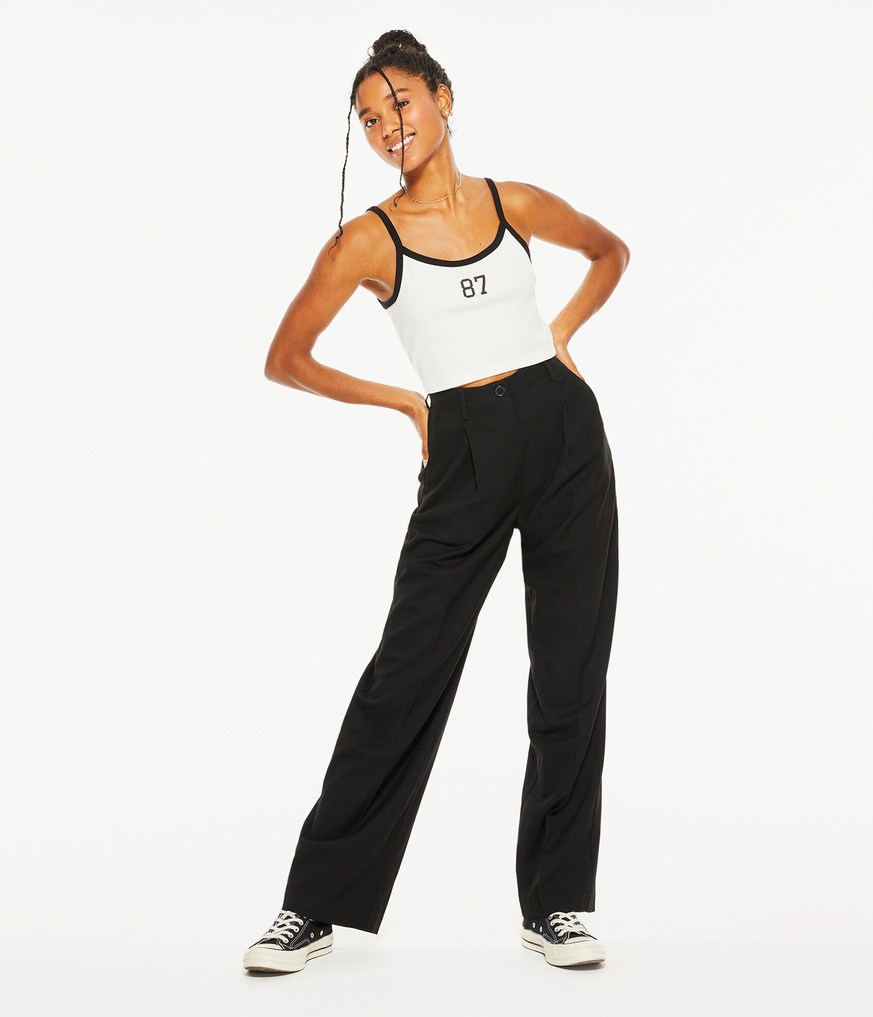 High-Rise Pleated Twill Trousers