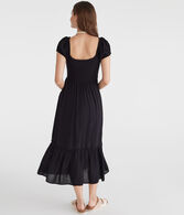 Solid Square-Neck Smocked Midi Dress