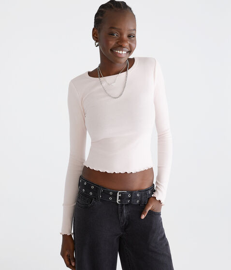 Long Sleeve Ribbed Cropped Shrunken Tee