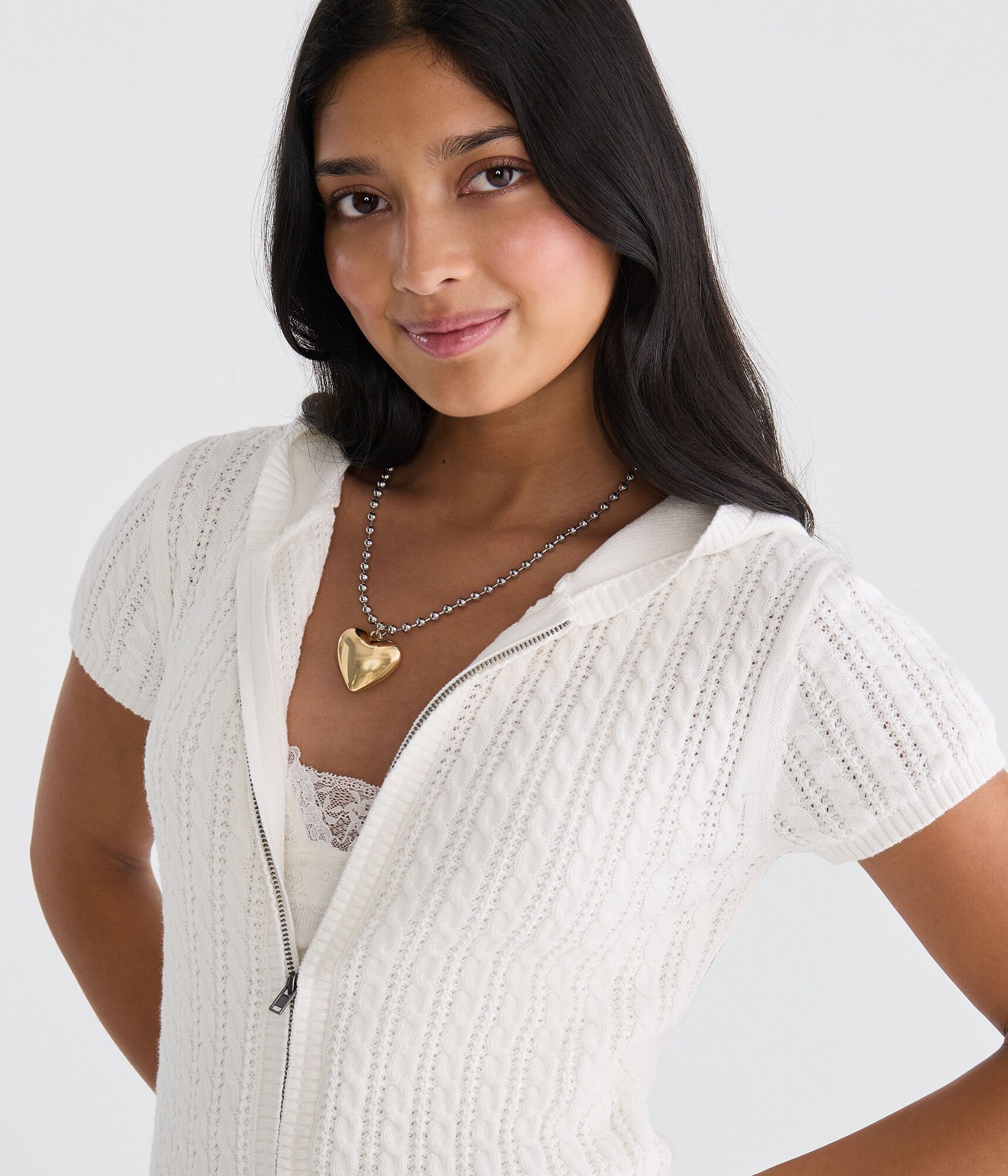 Short Sleeve Full-Zip Sweater Hoodie