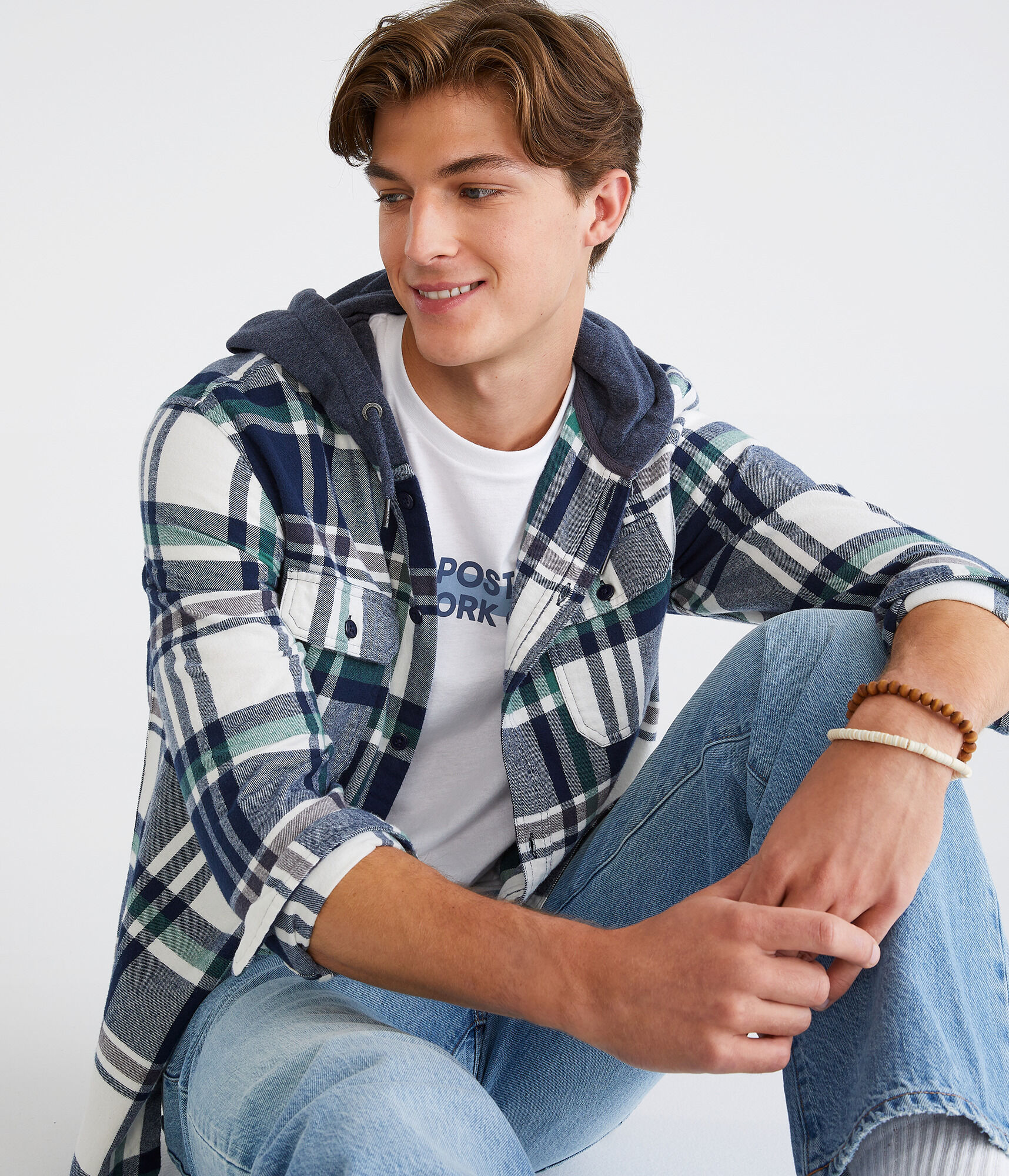 Long Sleeve Plaid Hooded Flannel Shirt