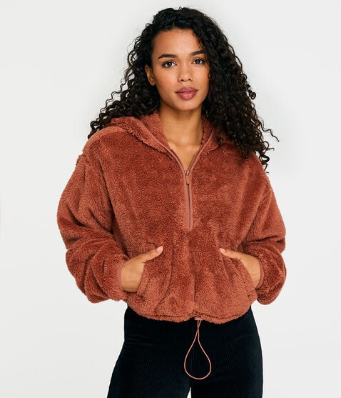 Sherpa Cinched Hooded Half-Zip Pullover Sherpa Cinched Hooded Half-Zip Pullover
