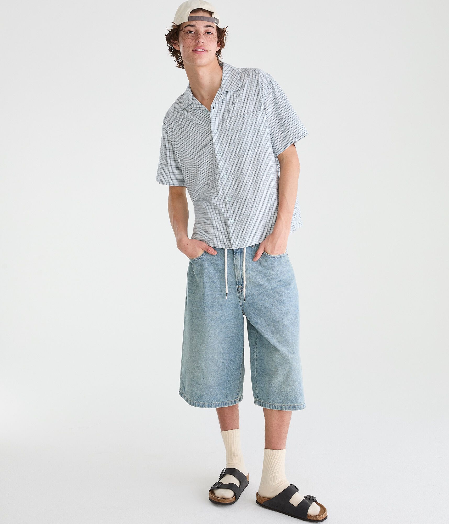 Microplaid Boxy Camp Shirt