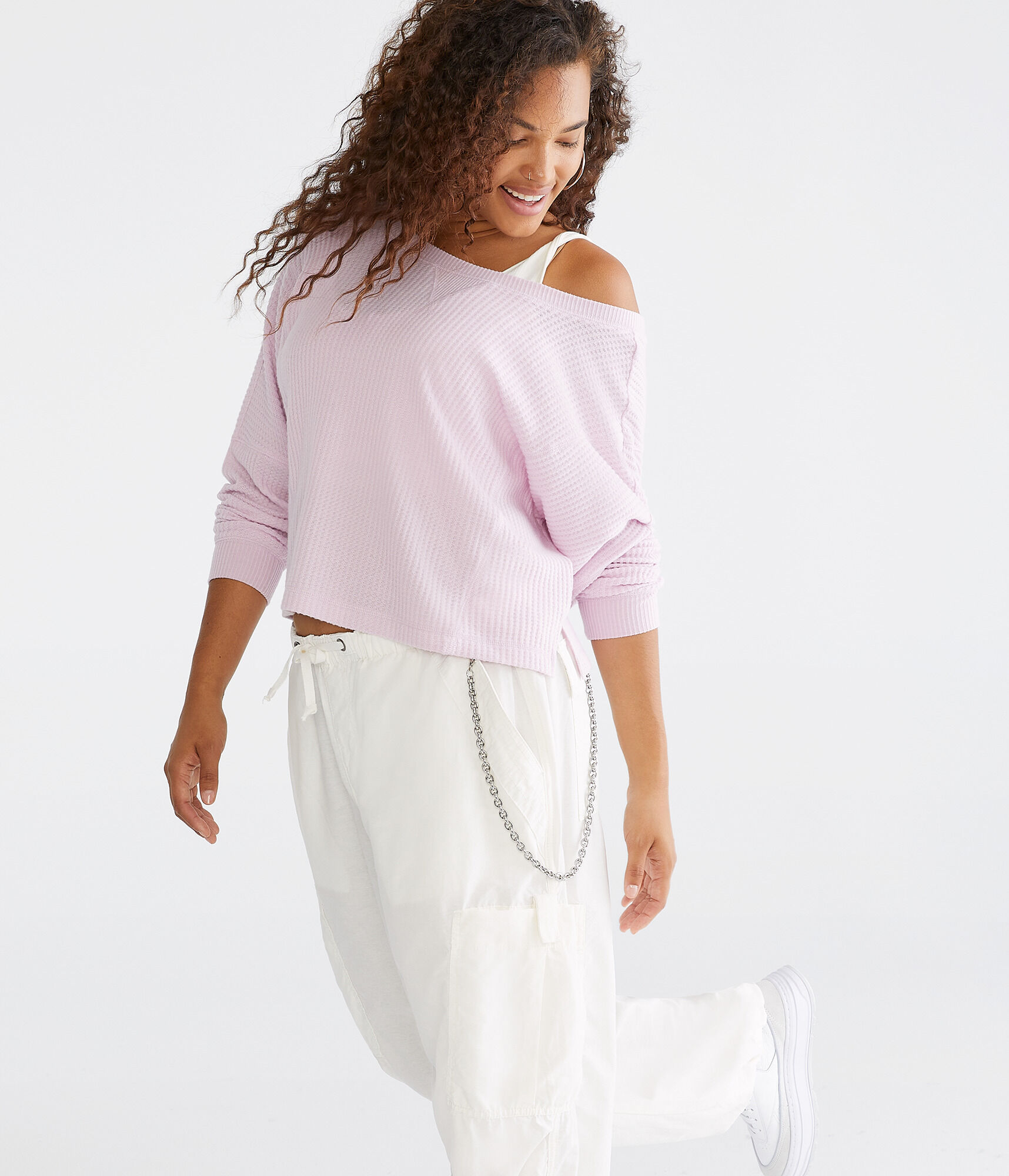 Long Sleeve Wear 2 Ways Cozy Waffle Tee