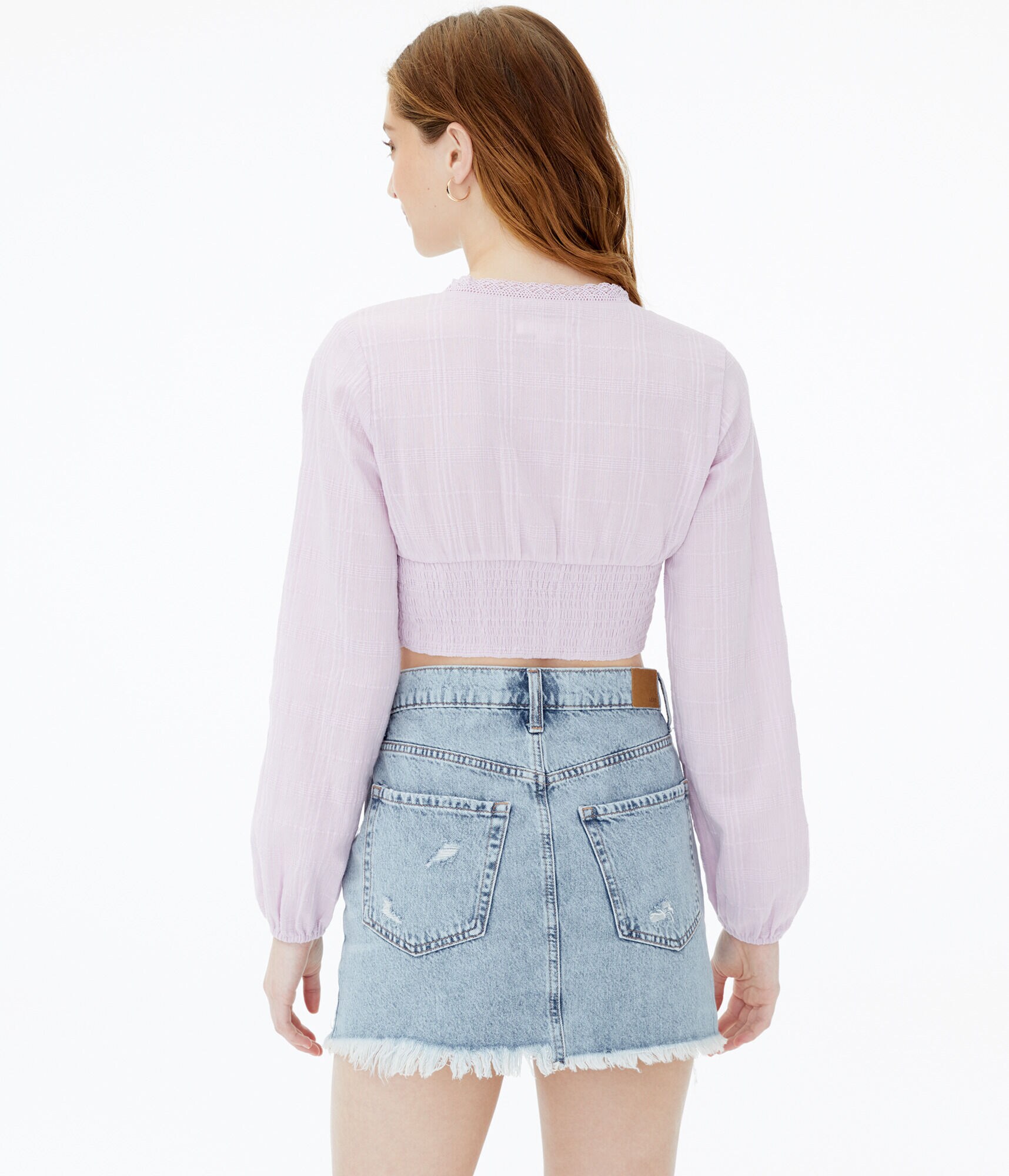 Long Sleeve Double-Cinch V-Neck Crop Top