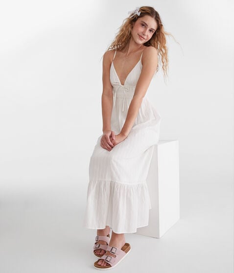 Textured Stripe V-Neck Tie-Front Maxi Dress Textured Stripe V-Neck Tie-Front Maxi Dress