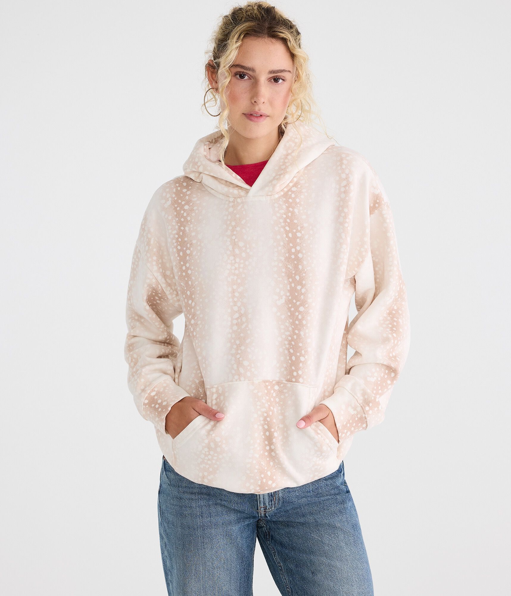 Cloud Soft Deer Print Oversized Pullover Hoodie