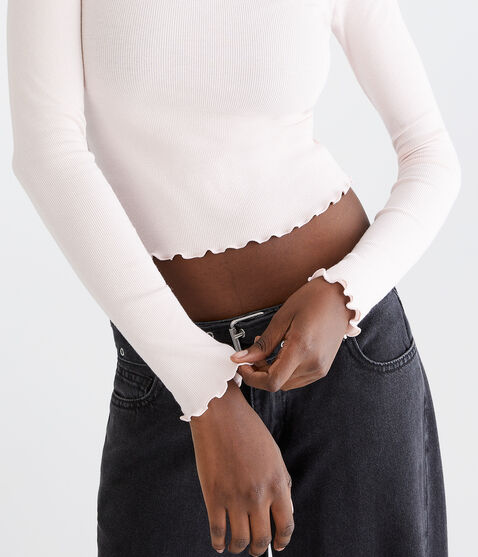 Long Sleeve Ribbed Cropped Shrunken Tee