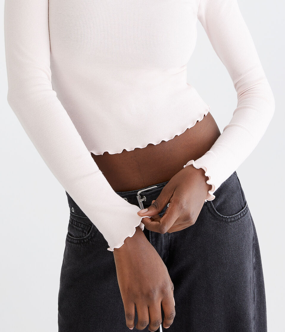 Long Sleeve Ribbed Cropped Shrunken Tee