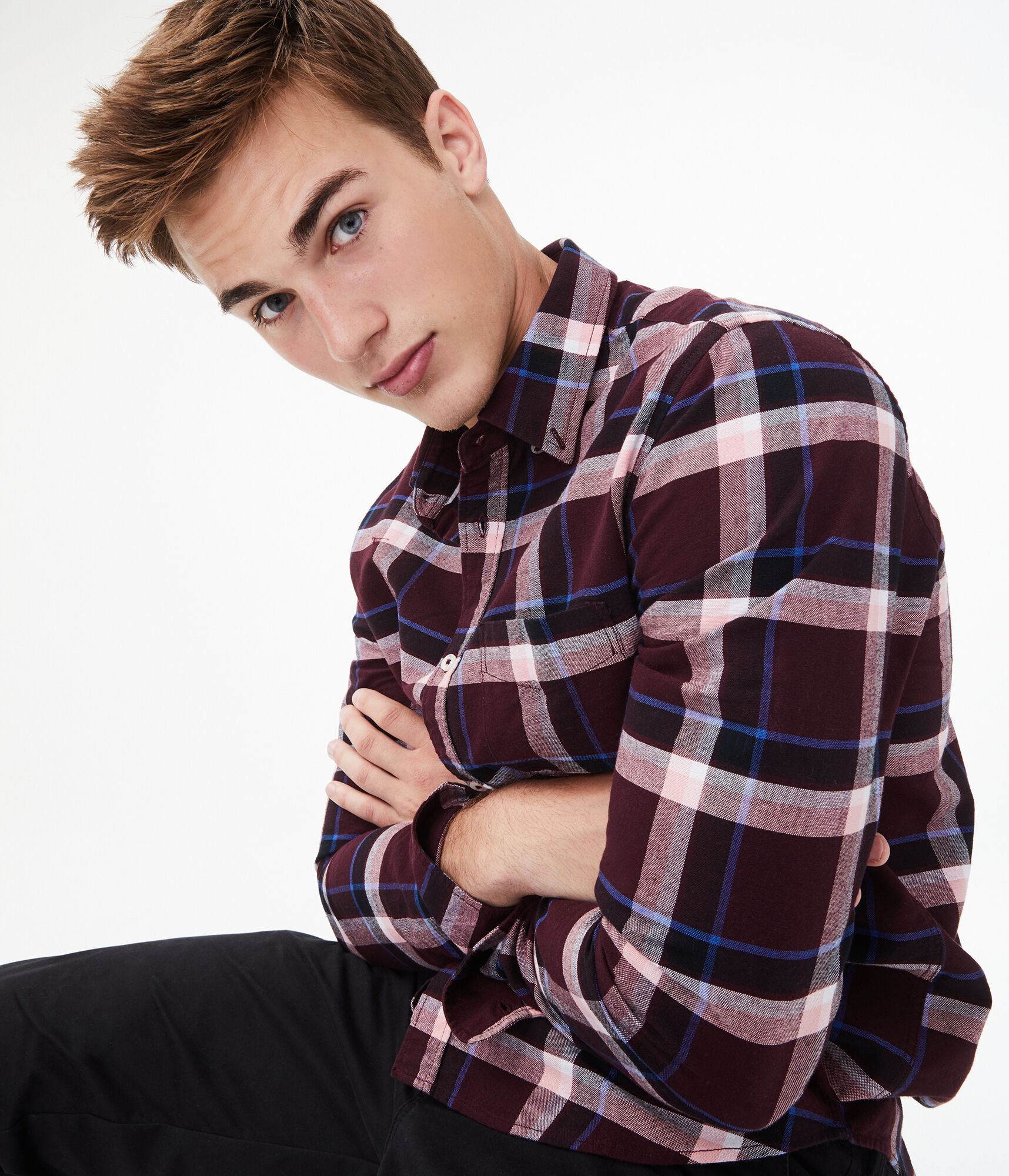 Long Sleeve Plaid Button-Down Shirt