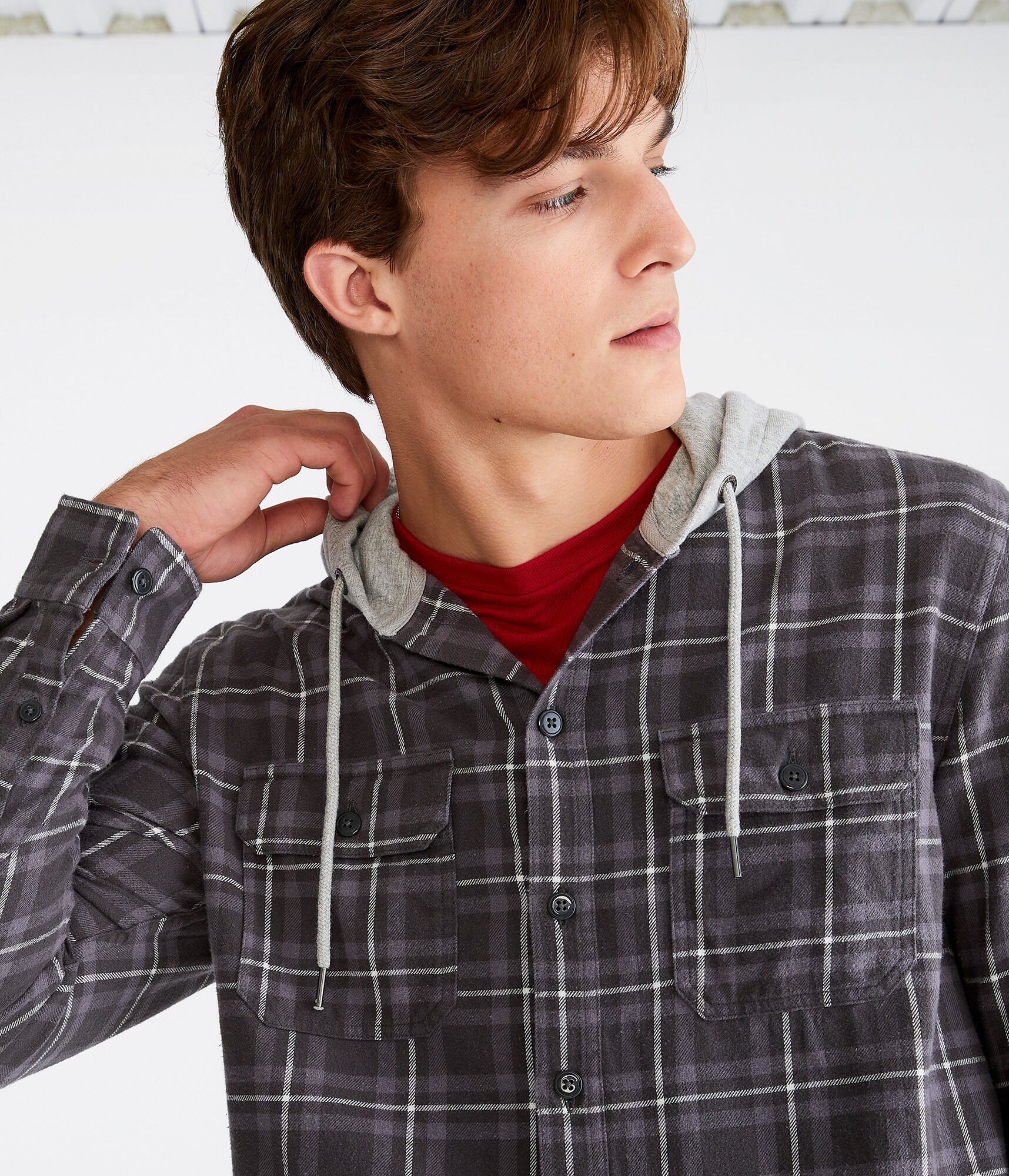 Long Sleeve Plaid Hooded Flannel Shirt