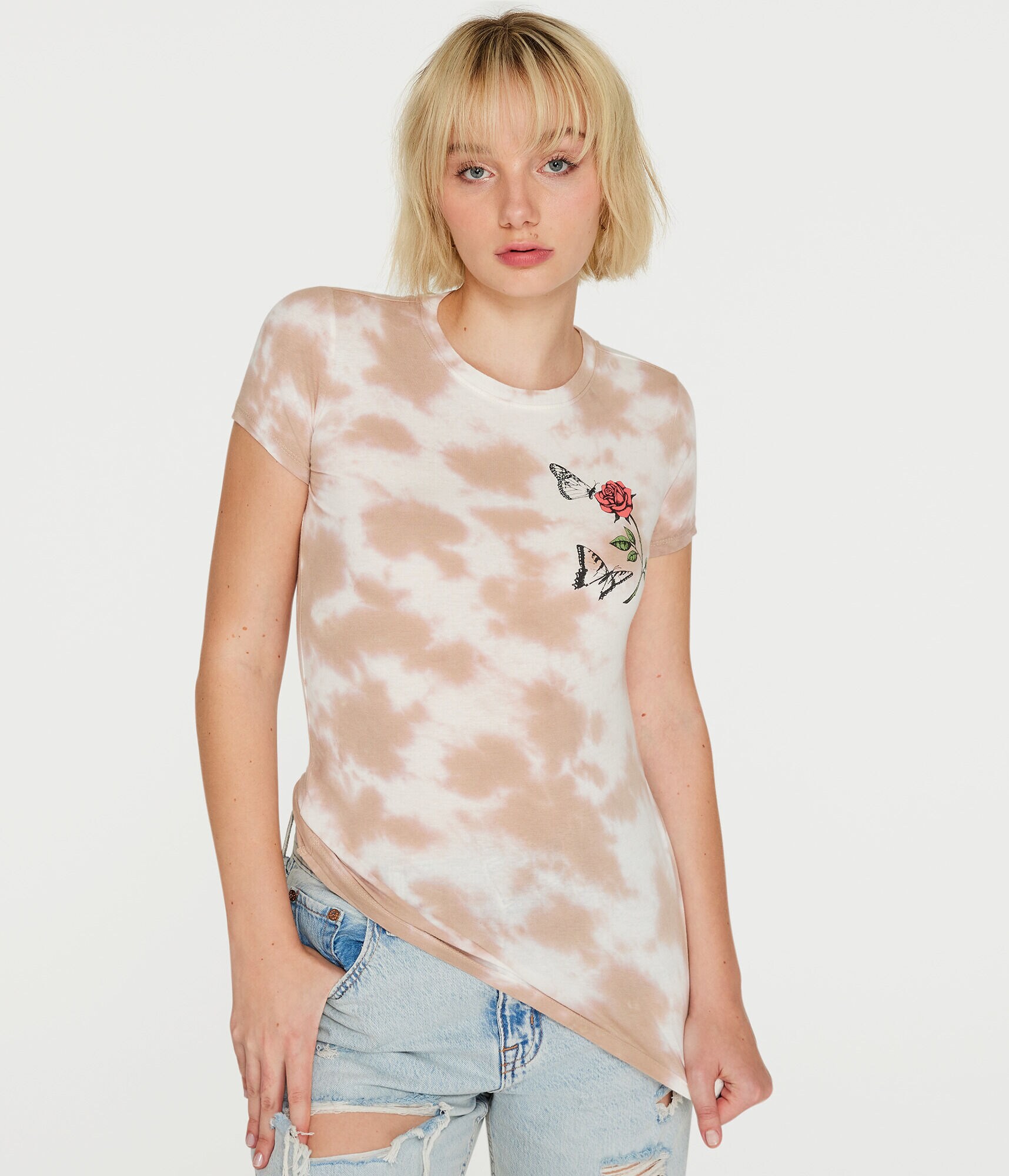 Rose &amp; Butterfly Tie-Dye Graphic Tee